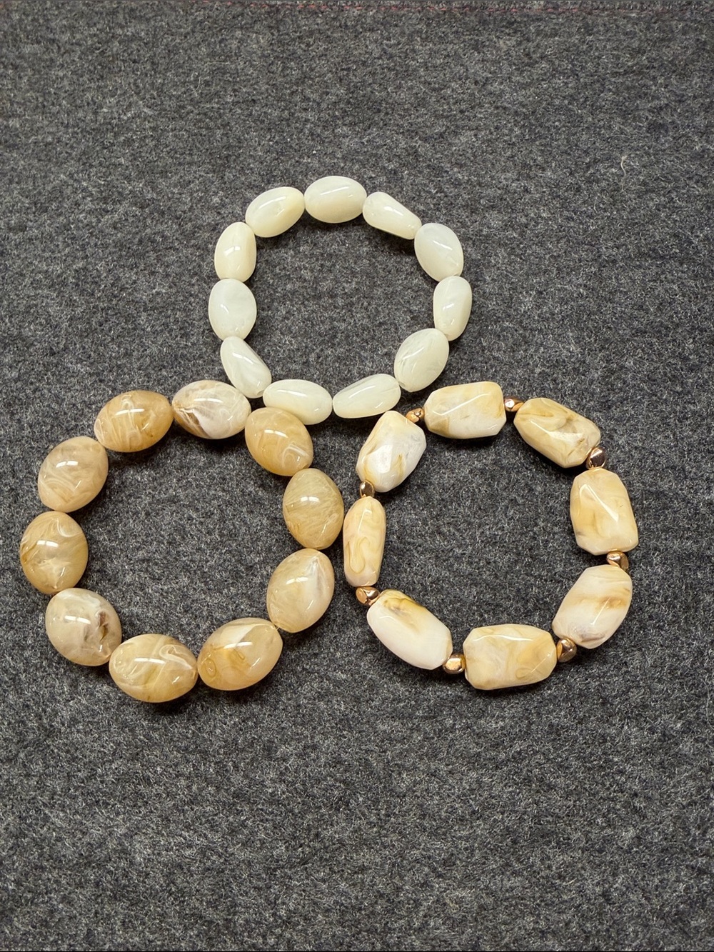 Neutral Stone Beaded Stretch Bracelet Set - Cream & Tan